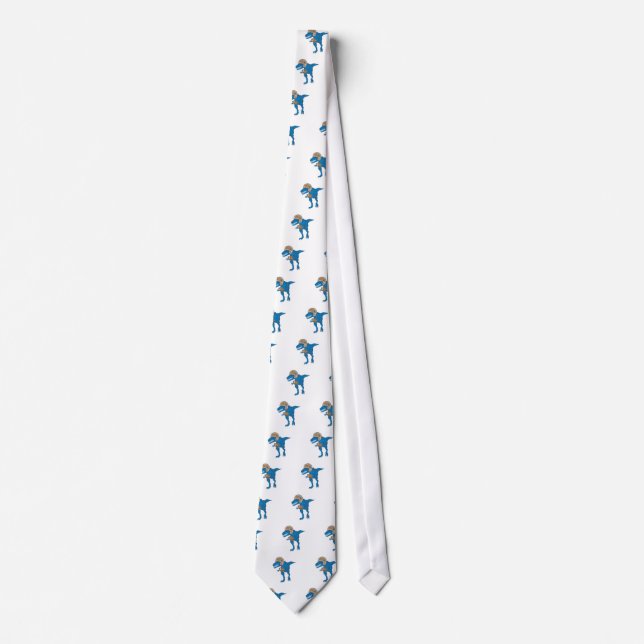 Dinosaur playing Football Neck Tie (Front)