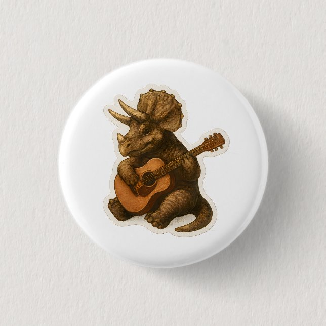 Dinosaur Playing Guitar Button (Front)