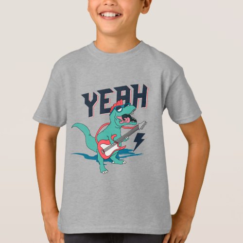 Dinosaur Playing Guitar Funny Graphic T_Shirt