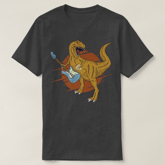 Dinosaur Playing Guitar Funny Guitarist Player Mus T-Shirt (Design Front)