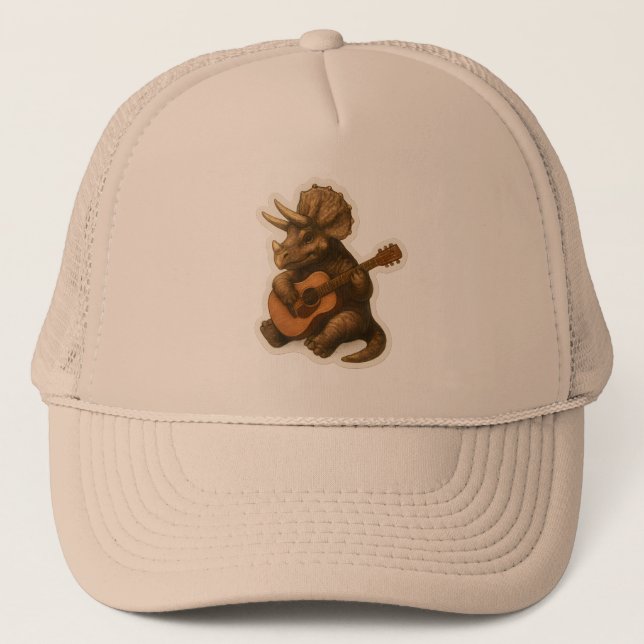 Dinosaur Playing Guitar Trucker Hat (Front)