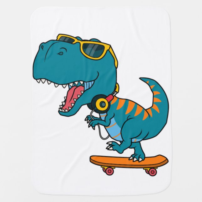 dinosaur playing skateboard baby blanket (Front)