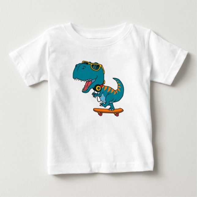 dinosaur playing skateboard baby T-Shirt (Front)