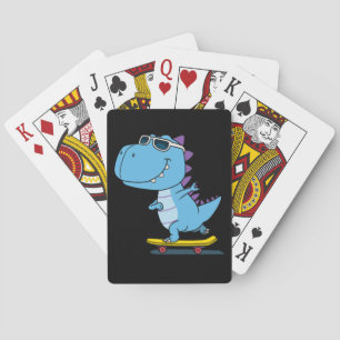 dinosaur playing skateboard poker cards