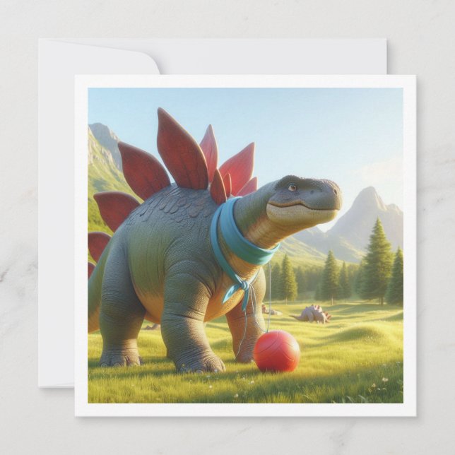 Dinosaur playing soccer, t-rex birthday invitation (Front)