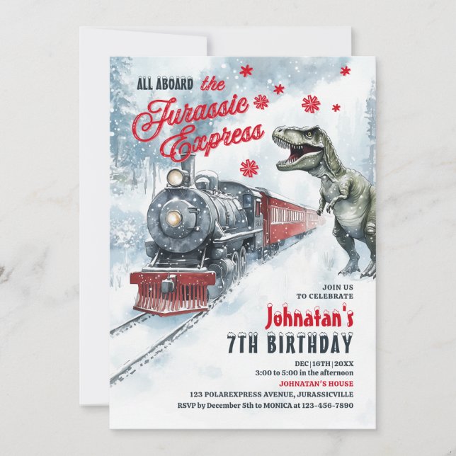 Dinosaur Polar Express Birthday Party Invitation (Front)