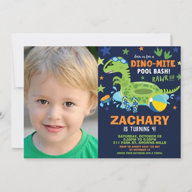Dinosaur Pool Birthday Party Bash Boy Dino Floatie Invitation (Front)
