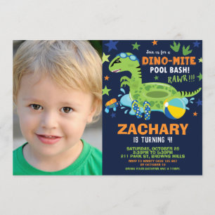 Dinosaur Pool Birthday Party Bash Boy Dino Floatie Invitation