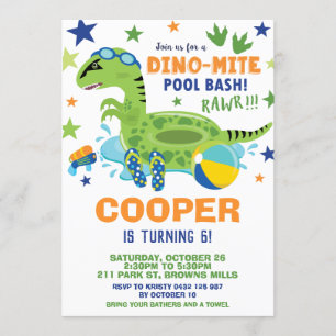 Dinosaur Pool Birthday Party Bash Boy Dino Floatie Invitation