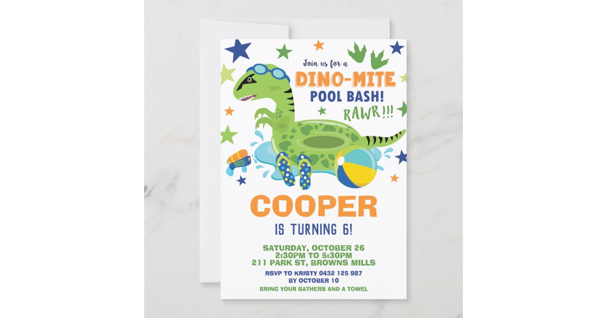 Dinosaur Pool Birthday Party Bash Boy Dino Floatie Invitation Zazzle