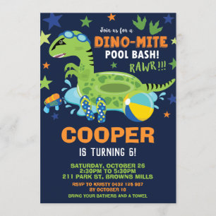 Dinosaur Pool Birthday Party Bash Boy Dino Floatie Invitation