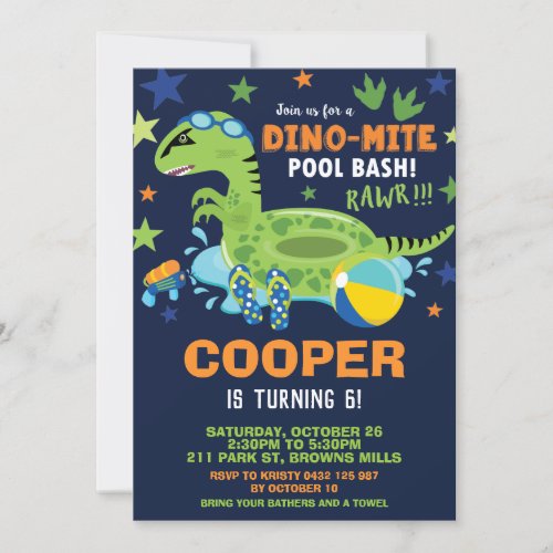 Dinosaur Pool Birthday Party Bash Boy Dino Floatie Invitation