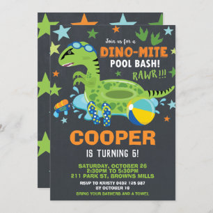 Dinosaur Pool Birthday Party Bash Boy Dino-mite Invitation