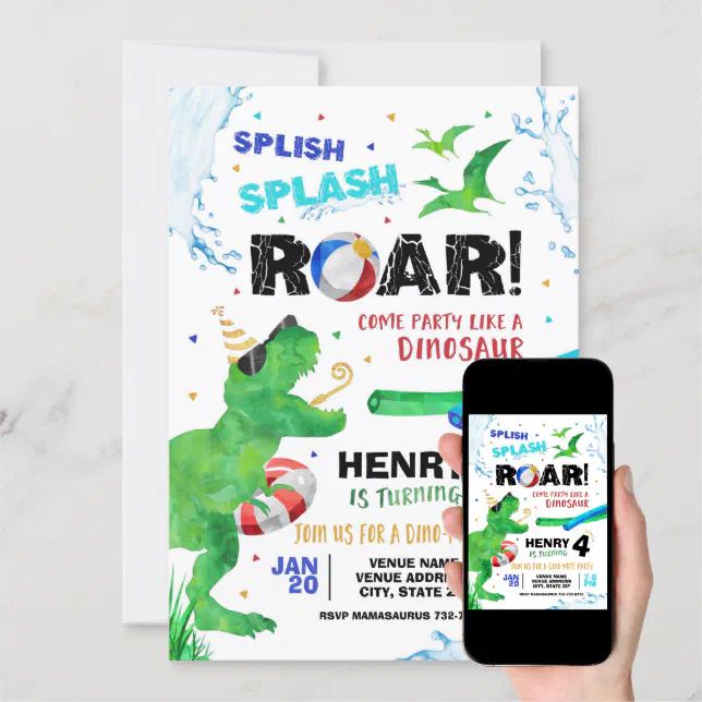 Dinosaur Pool Party Birthday Invitation Zazzle