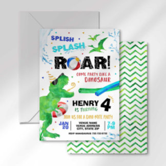 Dinosaur Pool Party Birthday Invitation
