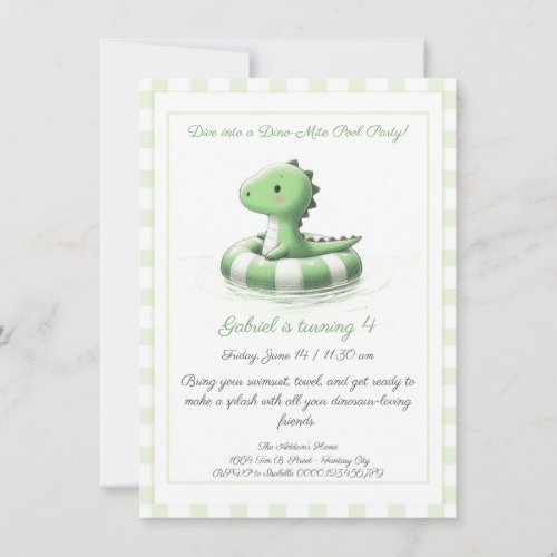 Dinosaur Pool Party Birthday Invitation