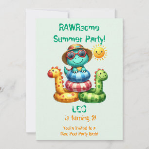 Dinosaur Pool Party Birthday Invitation   RAWRsome