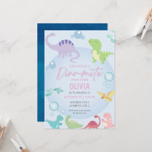 dinosaur pool party girl birthday invitation