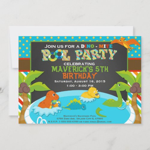 Dinosaur Pool Party Invitation _ Birthday Party _