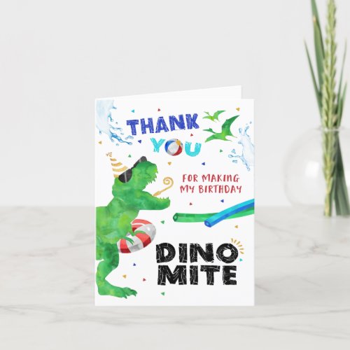 Dinosaur Pool Party Thank You Card