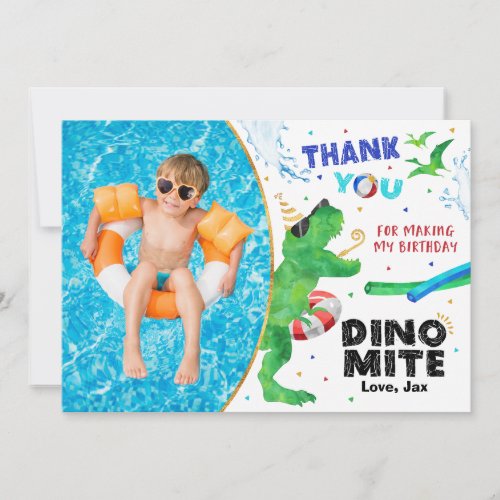 Dinosaur Pool Party Thank You Card with Photo