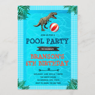 Dinosaur pool party theme invitation