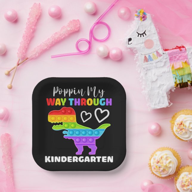 Dinosaur Poppin My Way Through Kindergarten Paper Plates (Party)