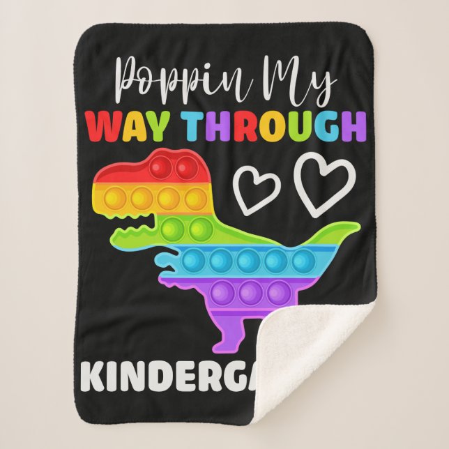 Dinosaur Poppin My Way Through Kindergarten Sherpa Blanket (Front)