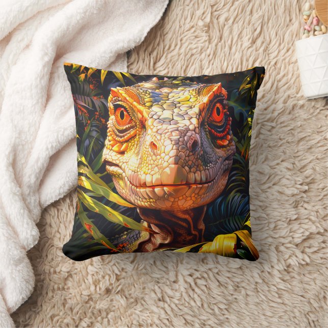 Dinosaur Portrait Bold Reptile Art Throw Pillow (Blanket)