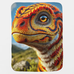 Dinosaur Portrait Striking Orange Reptile Baby Blanket