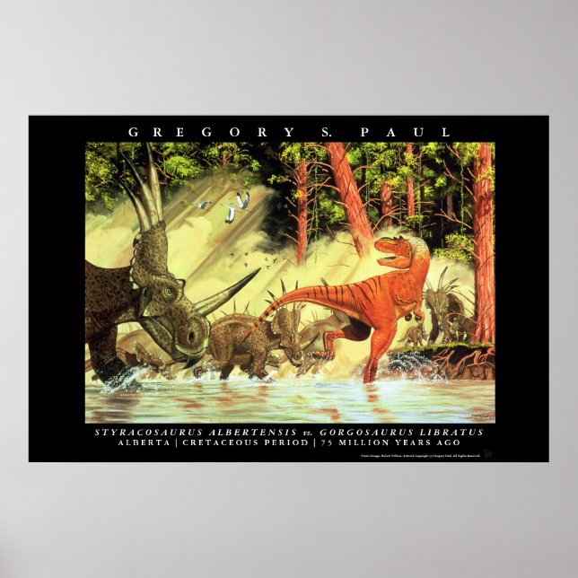 Dinosaur Poster Styracosaurs Gorgosaurus Greg Paul (Front)