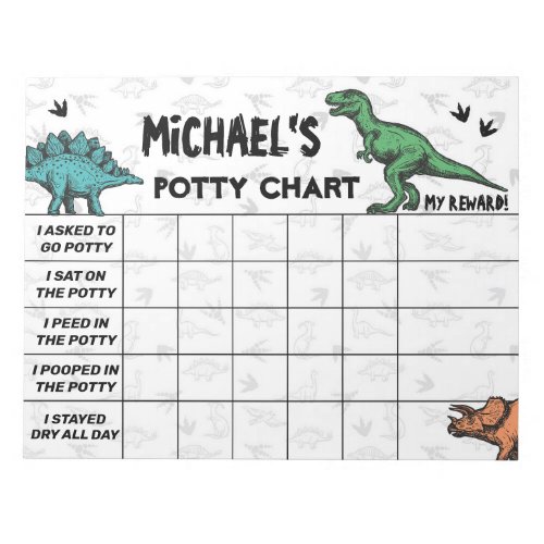 Dinosaur Potty Chart Personalized Name  Tasks Notepad