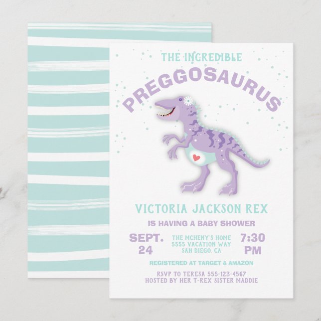 Dinosaur Preggosaurus Baby Shower Boy Invitation (Front/Back)