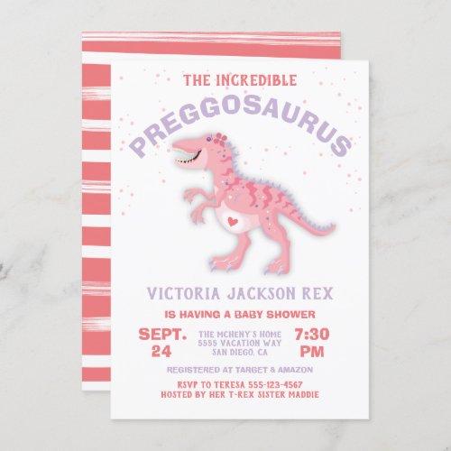 Dinosaur Preggosaurus Baby Shower Girl Invitation