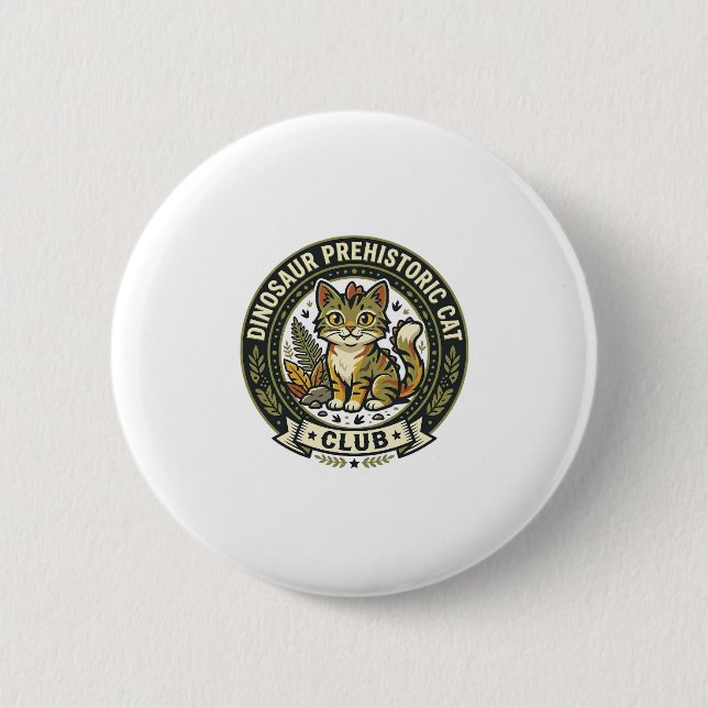 Dinosaur Prehistoric Cat Cat Graphic Tee Art - Din Button (Front)