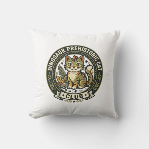 Dinosaur Prehistoric Cat Cat Graphic Tee Art - Din Throw Pillow