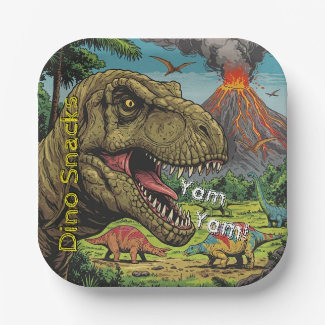 Dinosaur Prehistoric Party Paper Plates (Front)