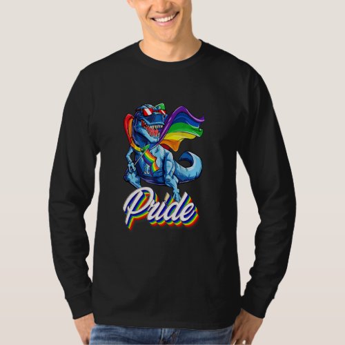 Dinosaur Pride Rainbow Flag Lgbt Lesbian Gay T_Shirt