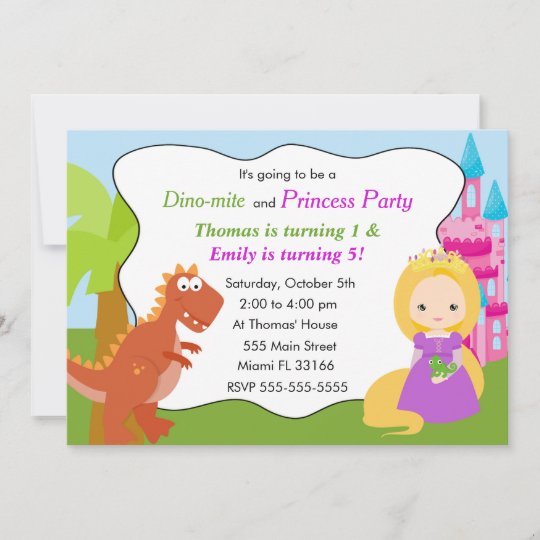 Dinosaur Princess Invitation Kids Birthday Party 1