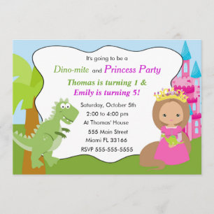 Dinosaur Princess Invitation Kids Birthday Party 2