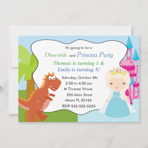 Dinosaur Princess Invitation Kids Birthday Party 3