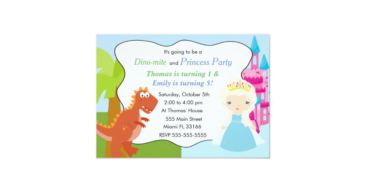 Dinosaur Princess Invitation Kids Birthday Party 3