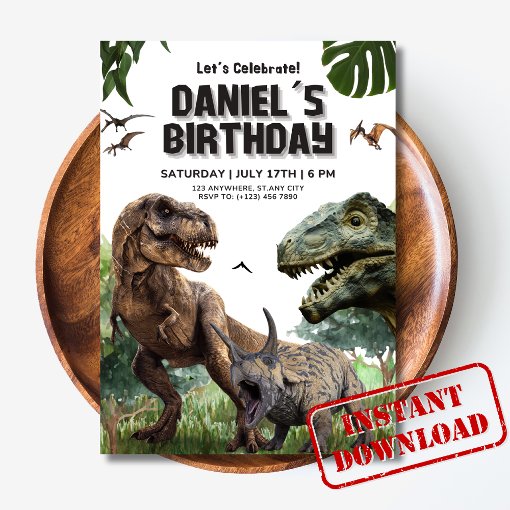 Dinosaur Printable birthday invitation T REX Party | Zazzle