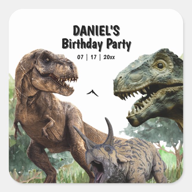 Dinosaur Printable birthday party, T rex Birthday Square Sticker (Front)