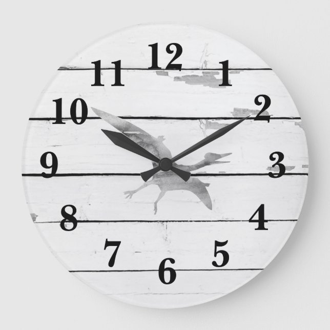 Dinosaur Pterodactyl Decor Rustic Shiplap Large Clock (Front)