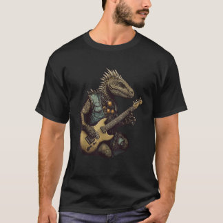 Dinosaur Punk Dino Funny Velociraptor Playing Guit T-Shirt