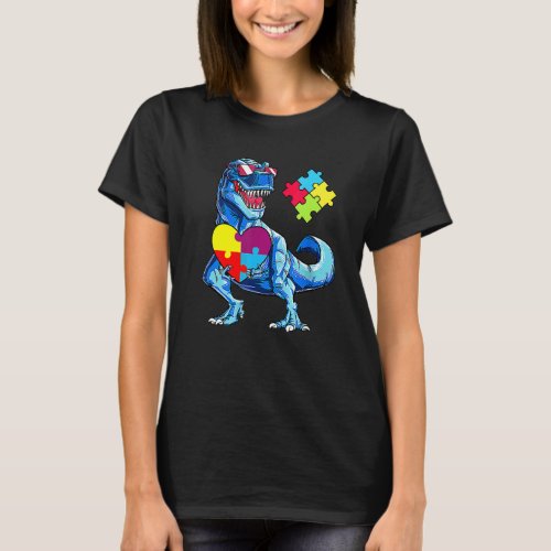 Dinosaur Puzzle Piece Autism Awareness Boys Kids T-Shirt