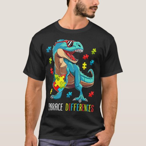 Dinosaur Puzzle Piece Autism Awareness For Boys Ki T_Shirt