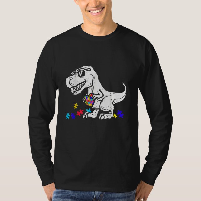 Dinosaur Puzzle Piece Heart Autism Awareness Boys  T-Shirt (Front)