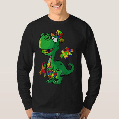 Dinosaur Puzzle Piece Hoodie Autism Awareness Boys T_Shirt